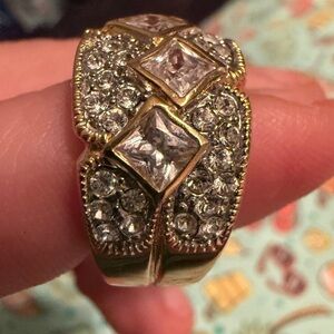 Source Unknown Gold Tone Pavé Cubic Zirconia Statement Ring